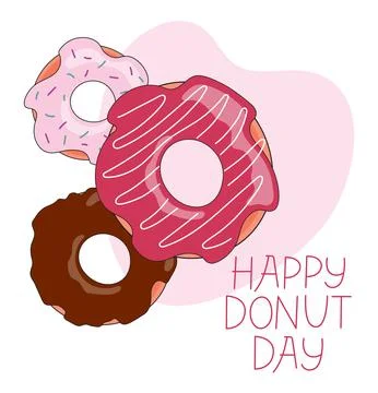 Tree donuts and text happy donut day Illustrazione stock