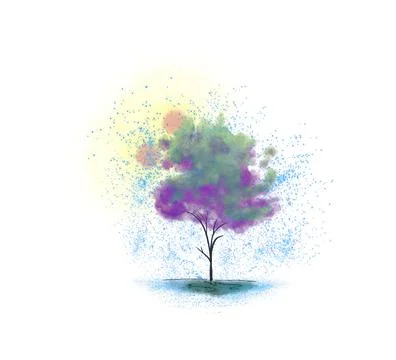 A tree is drawn with watercolors isolated on a white background Stock Illustration