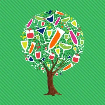 Tree with drinking glasses for fun party concept 스톡 일러스트