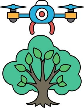A tree with a drone flying above it Ilustração Stock