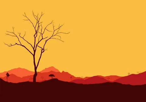 Tree dry landscape scene background illustration vector Stock Illustration