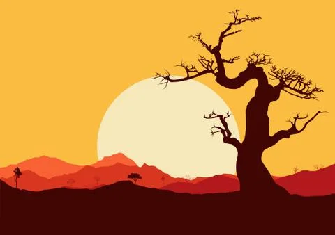 Tree dry landscape scene background illustration vector Stock Illustration