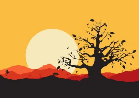 Tree dry landscape scene background illustration vector Stock Illustration