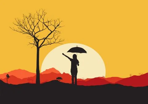 Tree dry landscape scene background illustration vector Stock Illustration