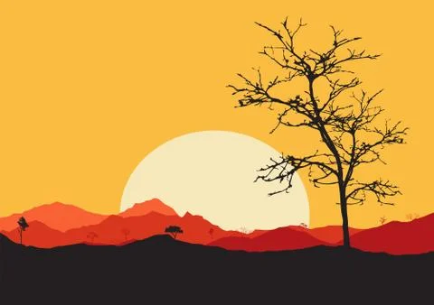 Tree dry landscape scene background illustration vector Stock Illustration