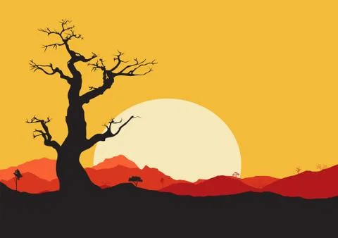Tree dry landscape scene background illustration vector Stock Illustration
