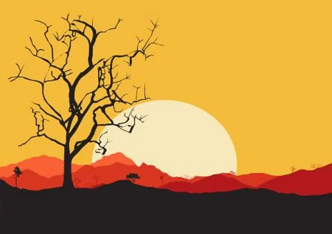 Tree dry landscape scene background illustration vector Illustrazione stock