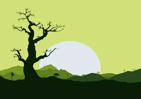 Tree dry landscape scene background illustration vector Stock Illustration