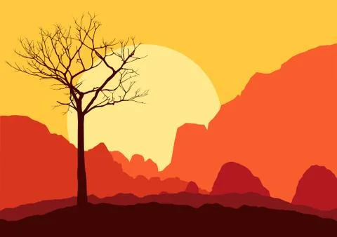 Tree dry landscape scene background illustration vector Stock Illustration
