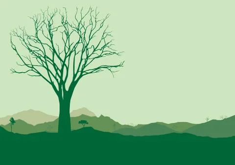Tree dry landscape scene background illustration vector Stock Illustration