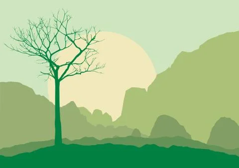 Tree dry landscape scene background illustration vector Illustrazione stock