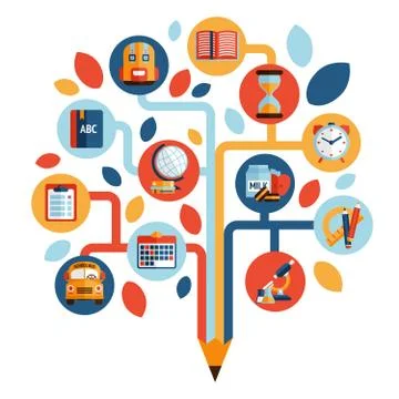 Tree with education icons Stock Illustration