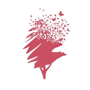 A tree with the effect of destruction. Dispersion. Butterfly, moth Stock Illustration