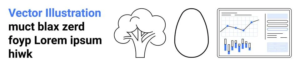 Tree, egg shape outline, analytical data chart, placeholder text in Lorem ips Illustrazione stock
