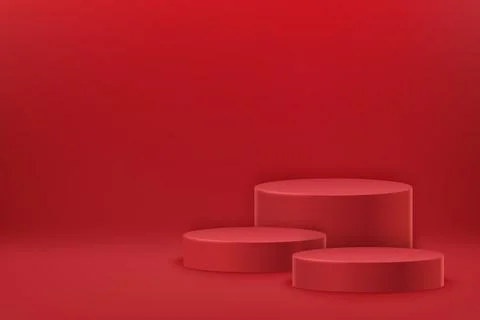 Tree empty red round podiums. Award ceremony concept. Abstract scene with c.. Stock Illustration