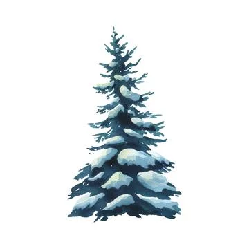 Tree evergreen fir with spreading branches on which lies white snow. Winter Stock Illustration