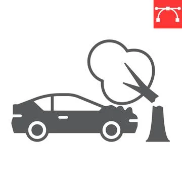 Tree falling on car glyph icon 库存插图