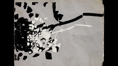 Tree with falling leaves, ink on a vintage card loop Stock Footage 346767206