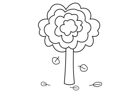Tree With Falling Leaves Line Illustration Stock Illustration