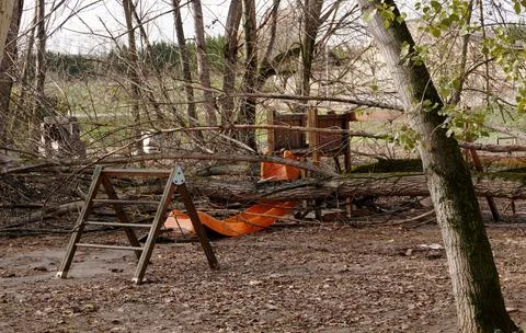 Tree fell on the playground Stock Photos