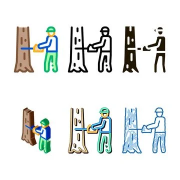 Tree felling set worker icon vector outline 스톡 일러스트