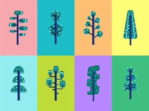 Tree flat forest plant nature cartoon flat trees 1 Stock-Illustration