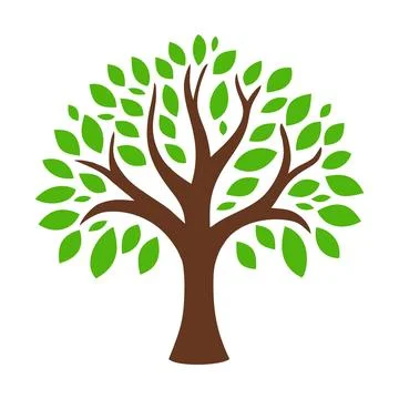 Tree flat icon with green leaves isolated on white background. Tree silhouette Stock Illustration