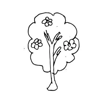 Tree with flower - doodle outline sketch Stock Illustration