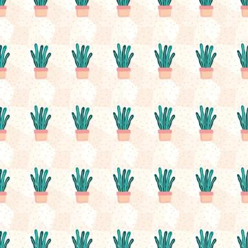 Tree in flowerpot seamless pattern Gift Wrap wallpaper background Stock Illustration