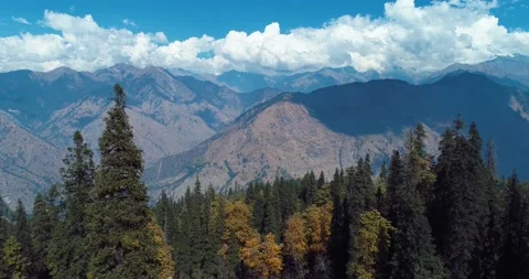 Tree in the foreground. slouds and mountain range aerial Stock Footage 159041904