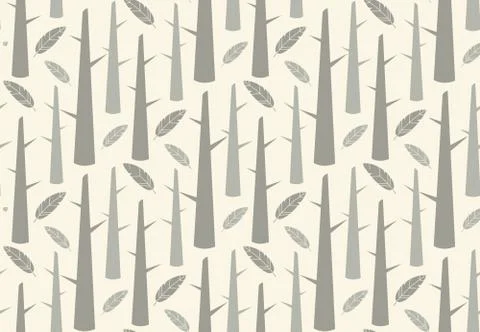 Tree forest with feathers, seamless pattern Stock Illustration