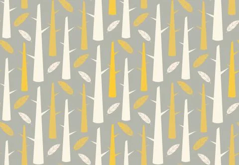 Tree forest with feathers, seamless pattern Stock Illustration