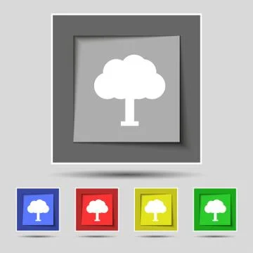 Tree, Forest icon sign on the original five colored buttons. Vector Stock Illustration