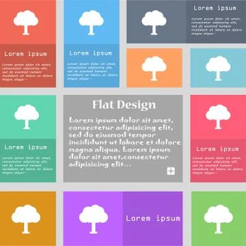 Tree, Forest icon sign. Set of multicolored buttons. Metro style with space for Stock Illustration
