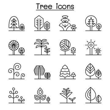 Tree, forest , park icon set in thin line style Illustrazione stock