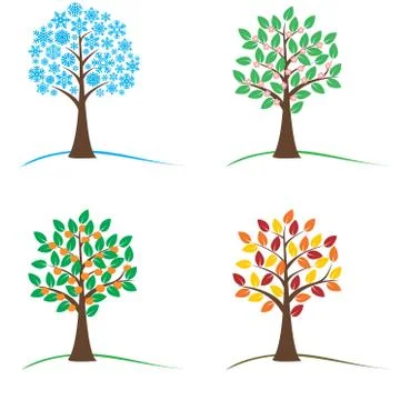 Tree in four seasons - spring, summer, autumn, winter Stock Illustration