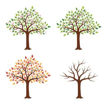 Tree in four seasons - spring, summer, autumn, winter Stock Illustration