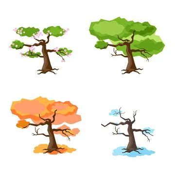 Tree in four seasons - spring, summer, autumn, winter. Vector illustration Stock Illustration