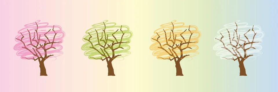 Tree four seasons winter spring summer autumn Illustrazione stock