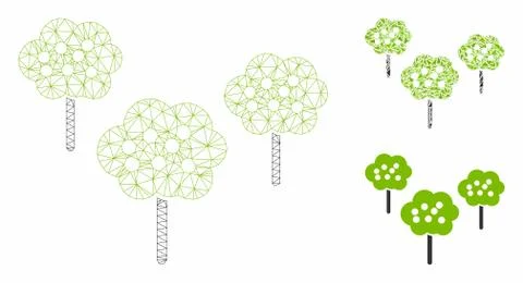 Tree Garden Vector Mesh Wire Frame Model and Triangle Mosaic Icon Stock Illustration