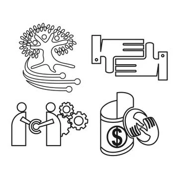 Tree gear money Commitment Teamwork Together Outline Logo Stock Illustration