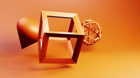 Tree geometric forms - wireframe sphere, cube and cone with round side rotating Stock Footage 231540931
