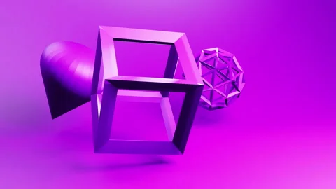 Tree geometric forms - wireframe sphere, cube and cone with round side rotating Stock Footage 232564057