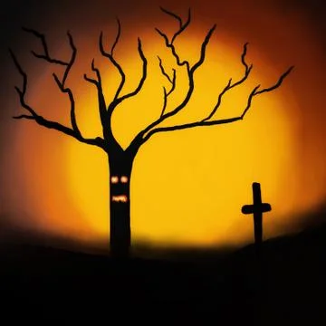 Tree ghost on Halloween night Stock Illustration
