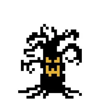 Tree ghost pixel image. cross stitch pattern vector illustration. イラスト素材