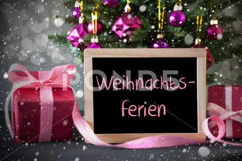 Tree With Gifts, Snowflakes, Bokeh, Weihnachtsferien Means Christmas Break Stock Photos