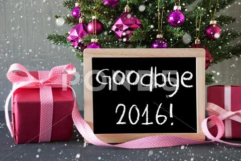 Tree With Gifts, Snowflakes, Text Goodbye 2016 Stock Photos