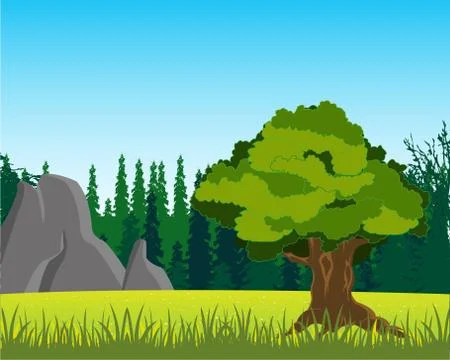 Tree on glade by summer Stock Illustration