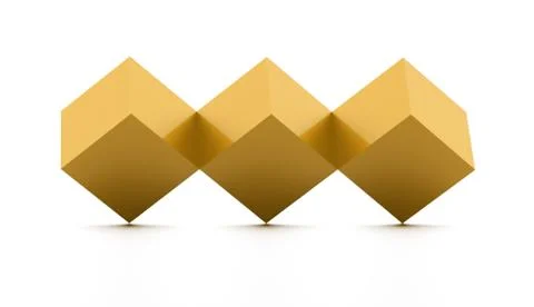 Tree gold cubes rendered isolated on white background Stock Illustration