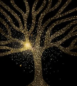 Tree gold glitter art concept symbol illustration Stock Illustration
